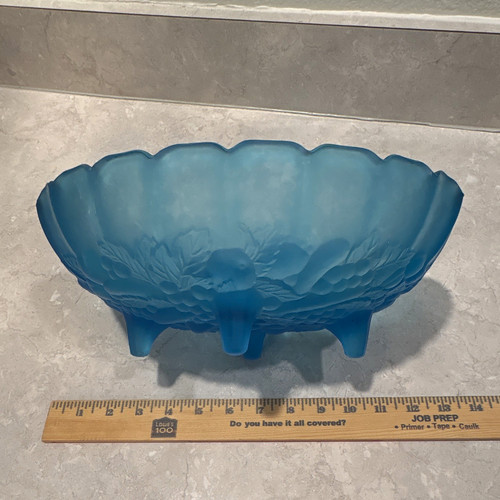 Blue frosted glass oval footed - blue,